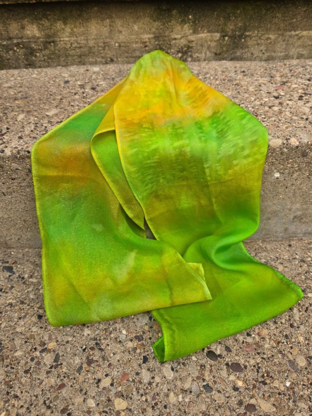 100% Silk Habotai Scarf Lime Green Yellow Ombre